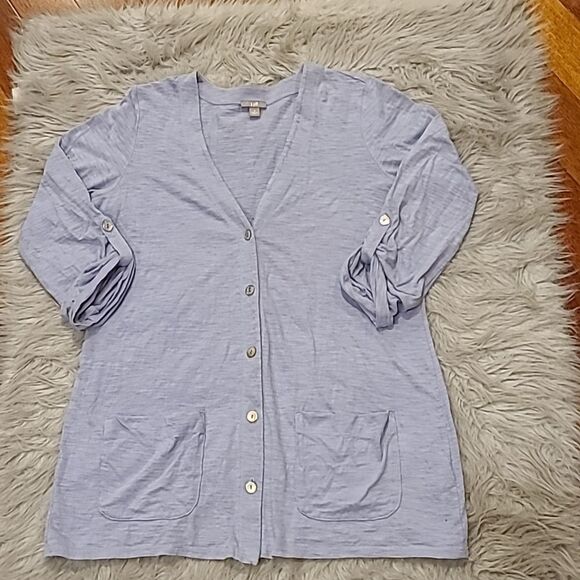 J jill long light blue cotton button down cardigan with pockets size small - Picture 1 of 8